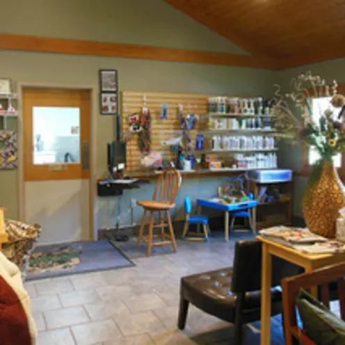 Lobby and products on shelving at Animal Hospital of Signal Mountain